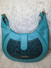 Load image into Gallery viewer, Alanna Embossed Leather Bag-Turquoise - Jeans Jewels and Jesus Boutique