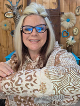 Load image into Gallery viewer, Brown and Pink Quilted Patch Lounge Short Set - Jeans Jewels and Jesus Boutique