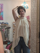 Load image into Gallery viewer, Chiffon Cold Shoulder High-Low Top-Cream - Jeans Jewels and Jesus Boutique
