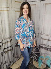 Load image into Gallery viewer, Teal Paisley Lizzy Top