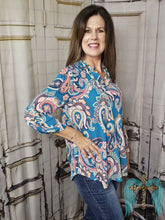 Load image into Gallery viewer, Teal Paisley Lizzy Top