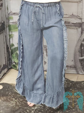 Load image into Gallery viewer, Washed Denim Ruffle Pants