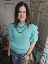 Load image into Gallery viewer, Knit Double Ruffle Short Sleeve Top-Jade