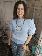 Load image into Gallery viewer, Knit Double Ruffle Short Sleeve Top-Light Blue