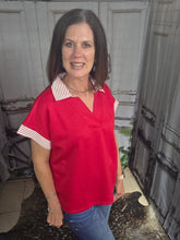 Load image into Gallery viewer, Effortless Prep Top-Red - Jeans Jewels and Jesus Boutique