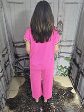 Load image into Gallery viewer, Fuschia Leopard Print Ribbed Short Sleeve Set - Jeans Jewels and Jesus Boutique