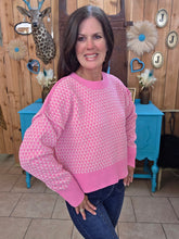 Load image into Gallery viewer, Geometric Check Sweater-Pink - Jeans Jewels and Jesus Boutique