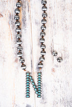 Load image into Gallery viewer, Fashion Turquoise Initial Silver Pearl Necklace Set - 14 Letters