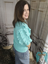 Load image into Gallery viewer, Knit Double Ruffle Short Sleeve Top-Jade - Jeans Jewels and Jesus Boutique