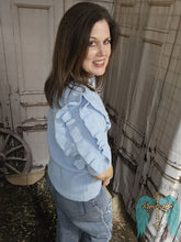 Load image into Gallery viewer, Knit Double Ruffle Short Sleeve Top-Light Blue - Jeans Jewels and Jesus Boutique