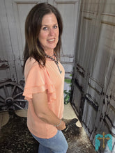 Load image into Gallery viewer, Ribbed Ruffled Sleeve Top-Orange - Jeans Jewels and Jesus Boutique
