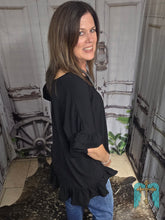 Load image into Gallery viewer, Solid Short Ruffle Sleeve Hi Low Top-Black