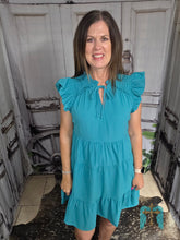 Load image into Gallery viewer, Turquoise Dress with Ruffled Sleeve