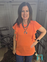 Load image into Gallery viewer, Ruffled Sleeve Solid Top-Orange