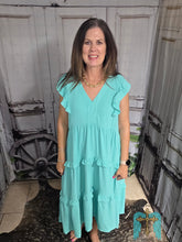 Load image into Gallery viewer, Turquoise Ruffled Sleeved Maxi Dress