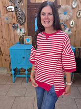 Load image into Gallery viewer, Oversized Stripe Casual Knit Top- Red/Cream