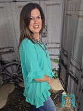 Load image into Gallery viewer, Solid Short Ruffle Sleeve Hi Low Top-Mint