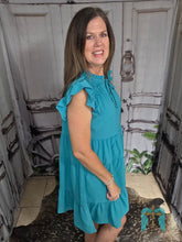 Load image into Gallery viewer, Turquoise Dress with Ruffled Sleeve