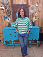 Load image into Gallery viewer, Oversized Stripe Casual Knit Top- Kelly Green/Cream