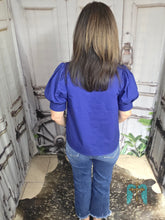 Load image into Gallery viewer, Embroidered V-Neck Top-Indigo