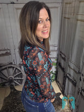 Load image into Gallery viewer, Black Bucking Horse And Cactus Mesh Top