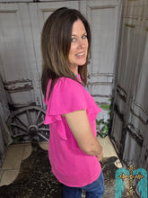 Load image into Gallery viewer, Ruffled Sleeve Solid Top-Hot Pink