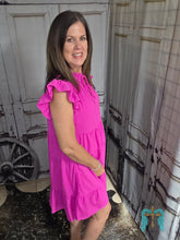 Load image into Gallery viewer, Hot Pink Dress with Ruffled Sleeve
