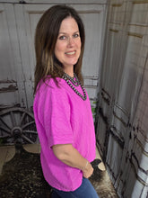 Load image into Gallery viewer, Solid Top With Cuffed Sleeve-Magenta