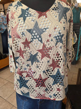 Load image into Gallery viewer, V-neck 3/4 Sleeve Star Print Crochet Sweater