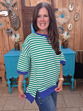 Load image into Gallery viewer, Oversized Stripe Casual Knit Top- Kelly Green/Cream