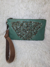 Load image into Gallery viewer, Empire Green Studded Wash Leather Pouch