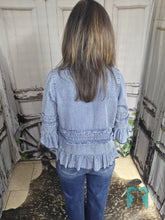 Load image into Gallery viewer, Chambray Denim Shirt With Ruffles