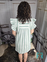 Load image into Gallery viewer, Green Striped V-Neck Dress With Ruffled Sleeve
