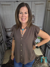 Load image into Gallery viewer, Linen Ruffle Sleeve Button Down Top
