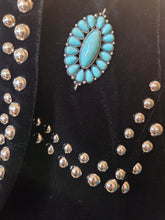 Load image into Gallery viewer, Black Fringe Studded Vest with Turq Stone Concho