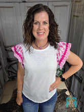 Load image into Gallery viewer, Flowered Ruffle Sleeve Top-Pink