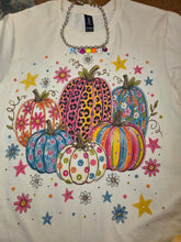 Load image into Gallery viewer, Fall Pumpkins Bling Graphic Tee With Leopard And Flowers