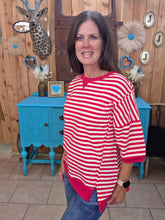 Load image into Gallery viewer, Oversized Stripe Casual Knit Top- Red/Cream