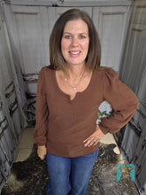 Load image into Gallery viewer, Ribbed Longsleeve Solid Top-Brown