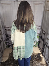 Load image into Gallery viewer, Sage Flannel Patchwork And Corduroy Shacket