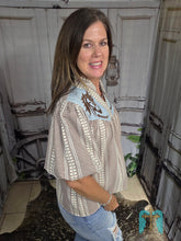 Load image into Gallery viewer, THML Embroidered Gingham Puff Sleeve Top-Brown