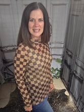 Load image into Gallery viewer, Brown Checkered Mesh Top