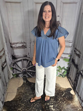 Load image into Gallery viewer, Umgee Denim Top With Ruffled Cap Sleeve
