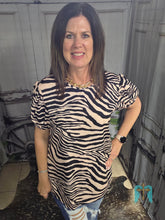 Load image into Gallery viewer, Black And Cream Zebra Bubble Sleeved Top