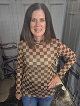 Load image into Gallery viewer, Brown Checkered Mesh Top