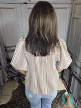 Load image into Gallery viewer, THML Embroidered Gingham Puff Sleeve Top-Brown