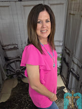 Load image into Gallery viewer, Ruffled Sleeve Solid Top-Hot Pink