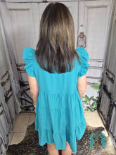 Load image into Gallery viewer, Turquoise Dress with Ruffled Sleeve