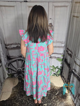 Load image into Gallery viewer, Turquoise and Pink Floral Maxi Dress