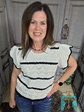 Load image into Gallery viewer, Butterfly Sleeve Pointelle Striped Sweater